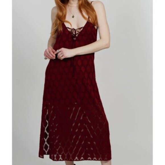 Band of the Free Lila Merlot Red Midi Dress - Picture 1 of 2